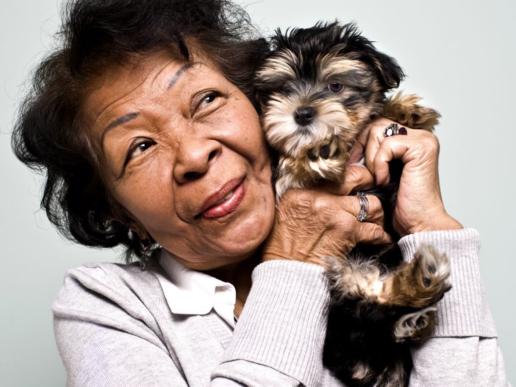 older woman with dog
