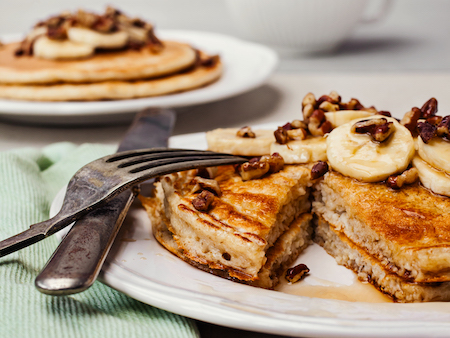 high-protein breakfast Banana Pecan Pancakes