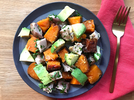 Sweet Potato Salad with Chicken, Avocado, and Parsley