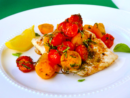 Halibut en Papillote with Cherry Tomatoes, Capers, and Garlic