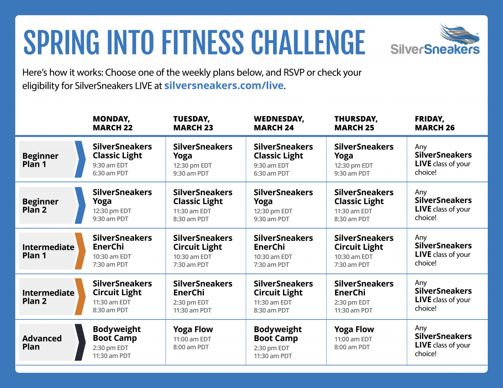Spring into Fitness Challenge Calendar: March 22, 2021