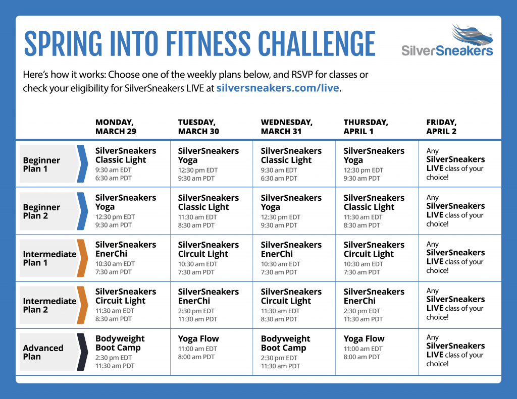 Spring into Fitness Challenge Calendar: March 29, 2021