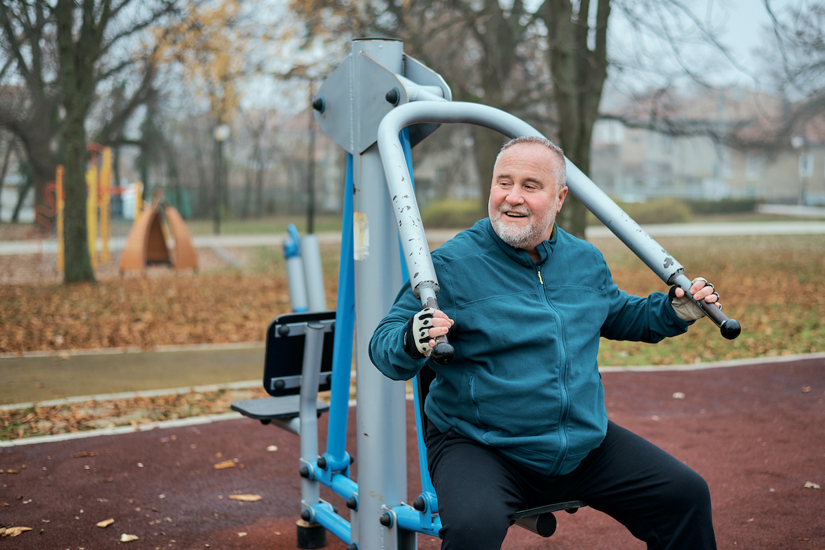Mature man exercising outdoors